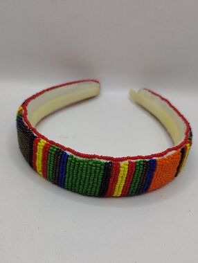 Vintage Authentic Hand-Beaded Multicolor Women’s Headband